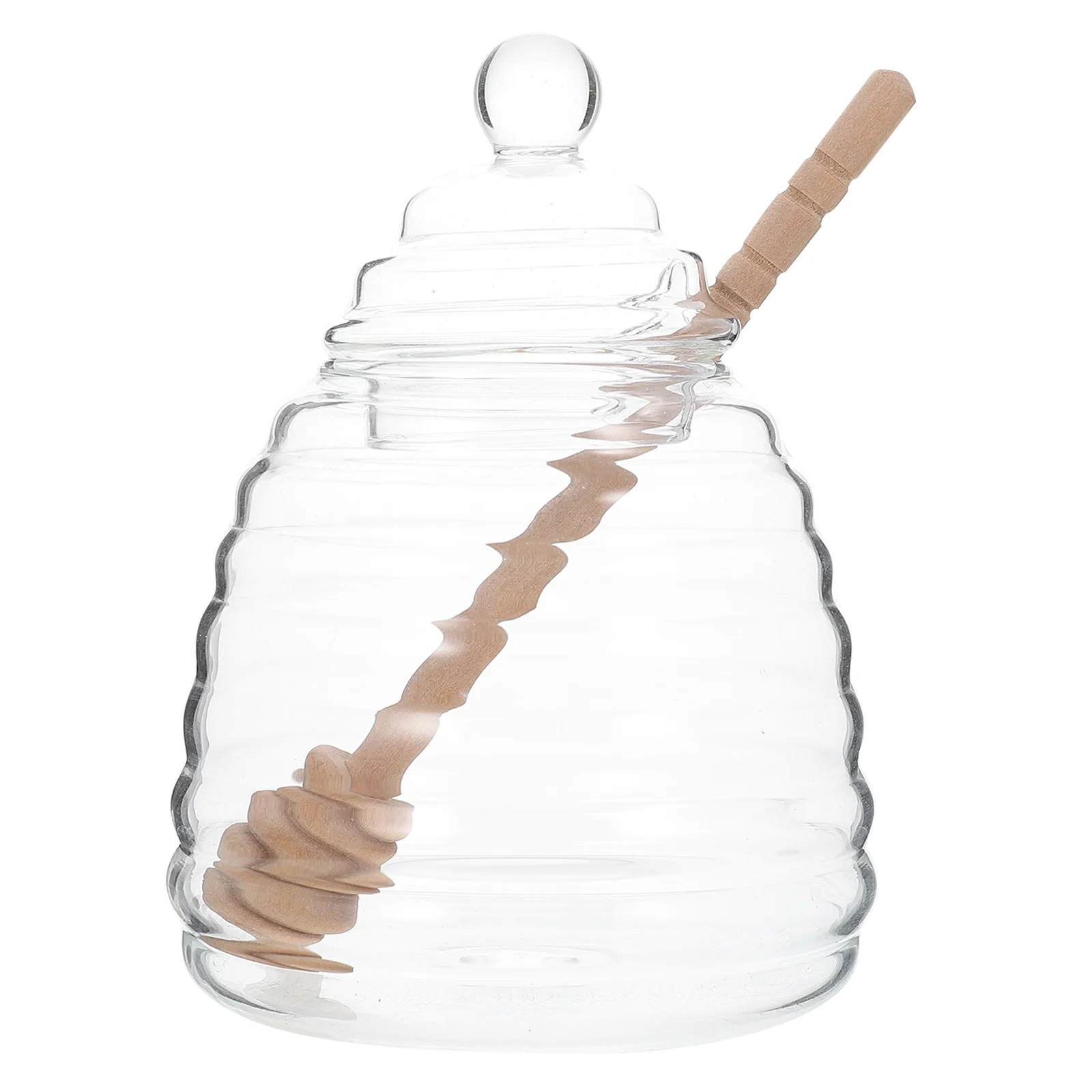 

Honey Glass Jar Clear Storage Dispenser with Stirrer Transparent Household Syrup Pot