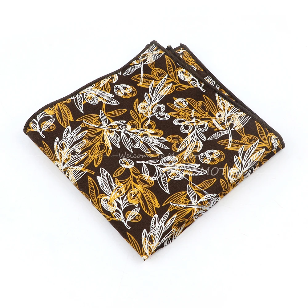 Gracefully Floral Pattern Handkerchief Cotton Khaki-colored Pocket Square For Wedding Party Daily Shirt Dress Accessories Gift