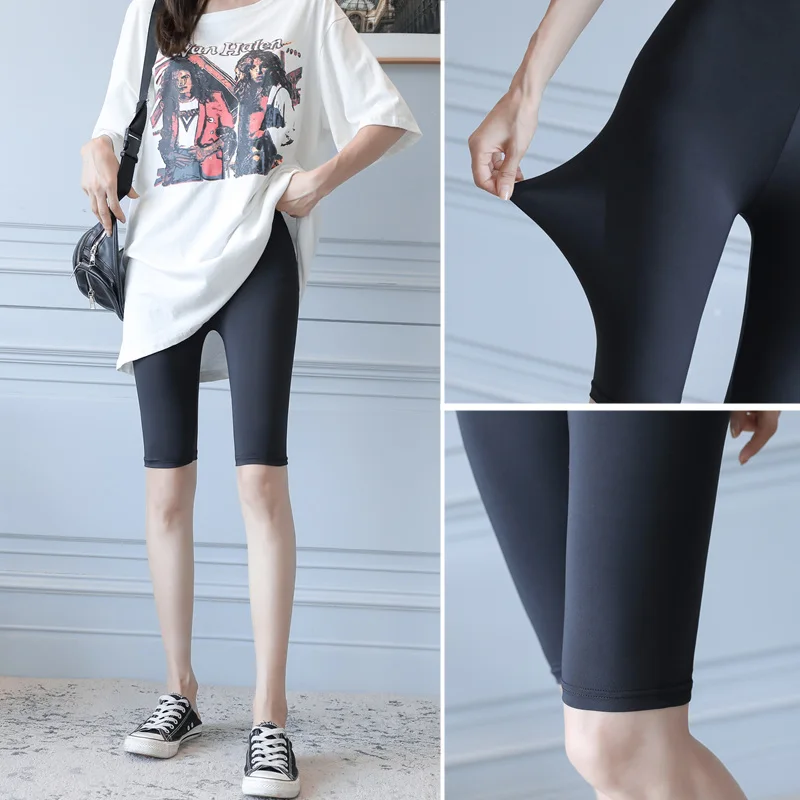 

High Waist Modal Seven Five Three Shorts Women Summer Thin Ice Silk Base Layer Pants Tight Fit Capri Length Ladies Trousers
