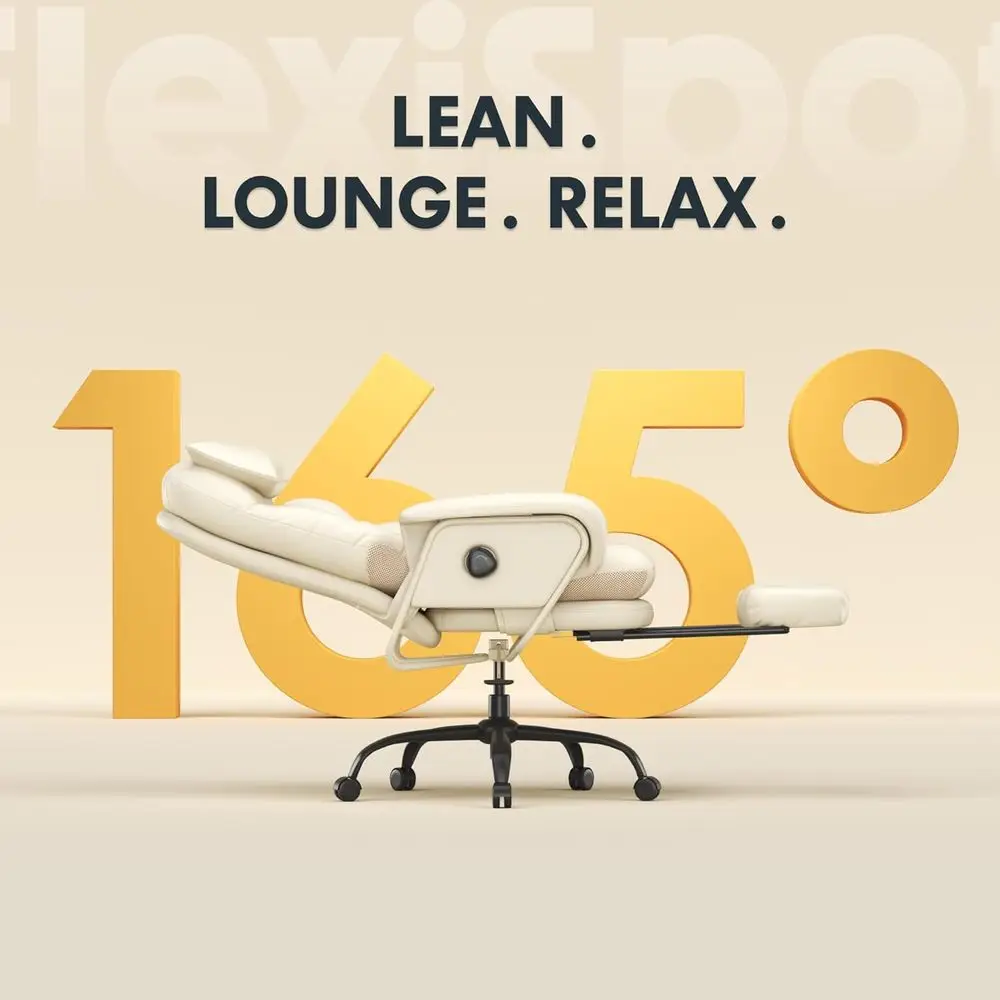 Regulowane krzesło leżakowe z kółkami, 90-165 ° Podparcie lędźwiowe, odpowiednie do domu, biura i sypialni, beżowy skóra ekologiczna