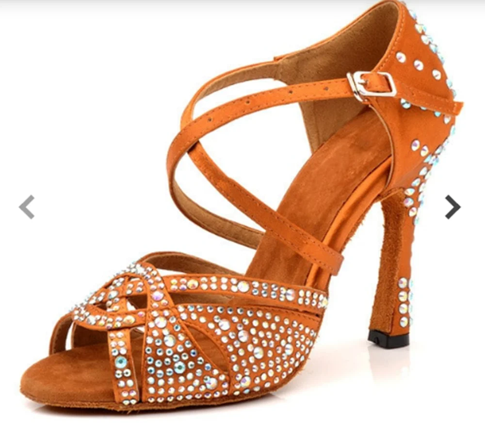 

Practice Dance Shoes Women Salsa Latin Dance Shoes Tan Rhinestone Ballroom Dance Girls Sandal Wedding Party Dancing Boots Shoes