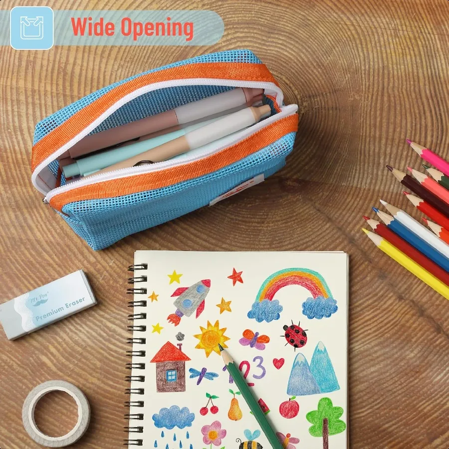 氏 ペンメッシュペンケース ブルーメッシュジッパーポーチバッグ ジッパーポーチ付き 整理用 コスメティックバッグ 財布ポーチ