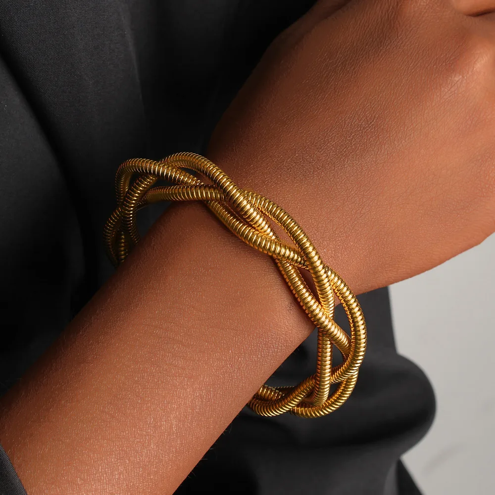 DIY accessories European and American style hand-woven braided bracelet titanium steel 18K gold personalized hip-hop bracelet hi