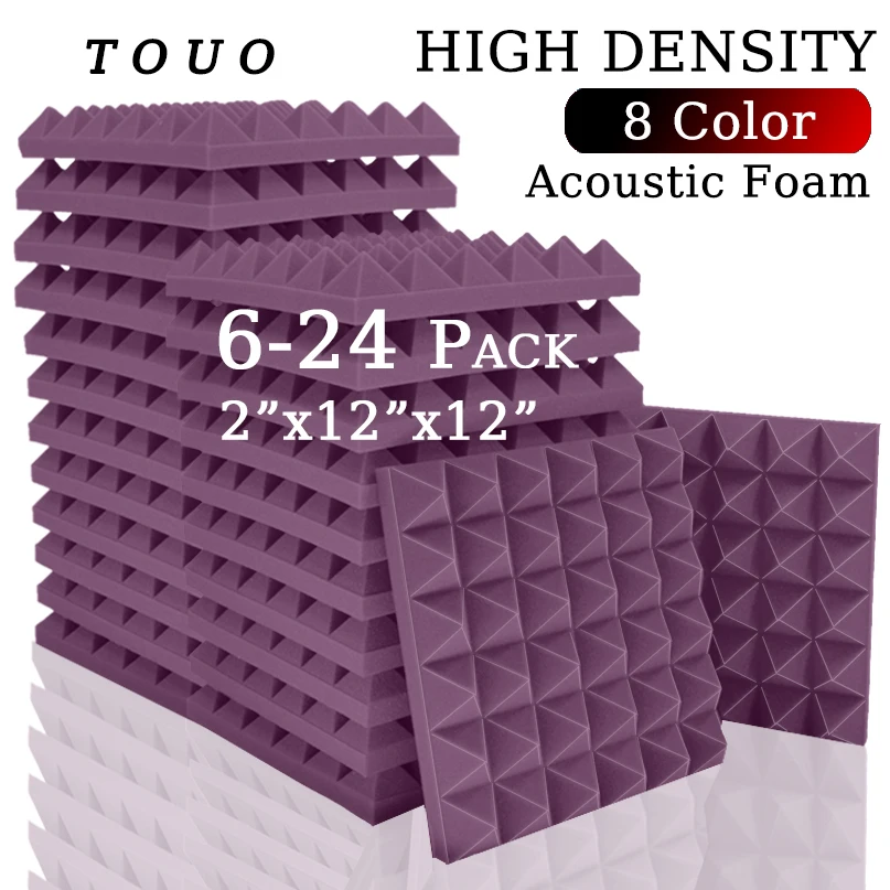 

TOUO 6/12/24 Pcs Studio Acoustic Foam Pyramid Sound Proof Panels High Density Ceiling Sound Absorbing Material Home Decoration