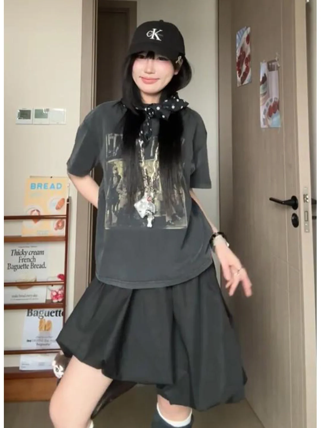 Black 3D Bubble Flower Bud Skirt Women's Versatile Balloon Skirt Asymmetrical Half-length Skirt Design Sensation Commute Style