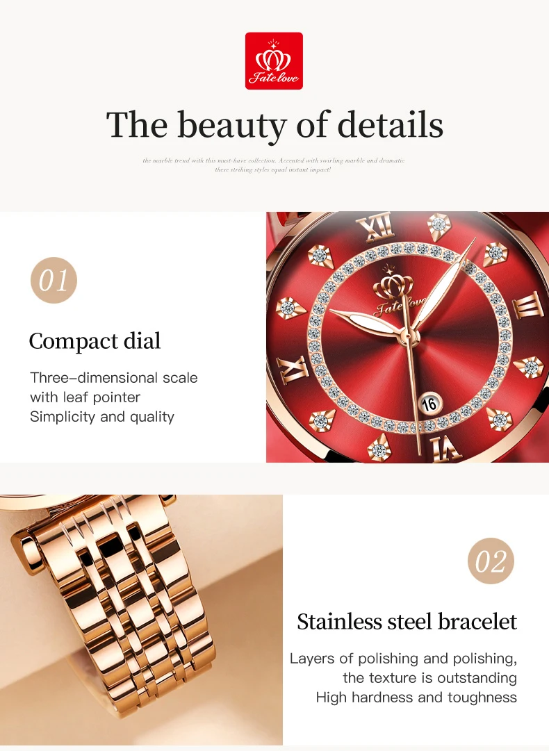 FATE LOVE Fashion Women Quartz Watch Set Waterproof Luxury Stainless Steel Strap Date Clock Lady Necklace Bracelet Watch for Set