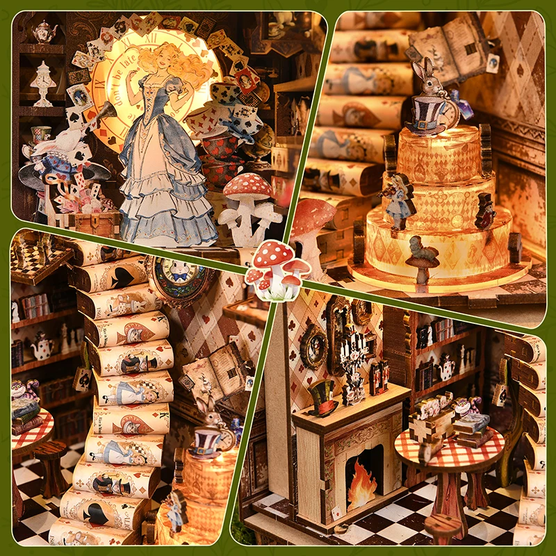 Adventure In Book‑Gap DIY 3D Bookend Miniature House Kit, Wooden Hand‑assembled Micro‑Scene Model, Creative Handmade Gift