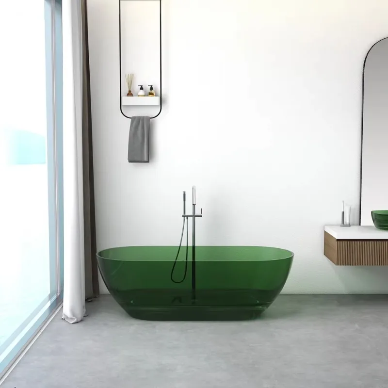 Green Color Freestanding Italian Bathtub Acrylic Large Solid Surface Bath Tub Colored Resin Translucent Hotel Style Bathtub