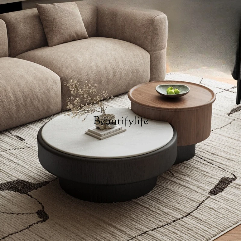 

Italian minimalist microcrystalline stone coffee table combination, household living room wabi-sabi wind round tea table