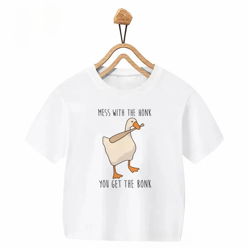 Goose With Knife Print Boys/Girls White T-shirt Kid Summer Harajuku Kawaii Funny Clothes Little Baby Y2K Clothes,Drop Ship