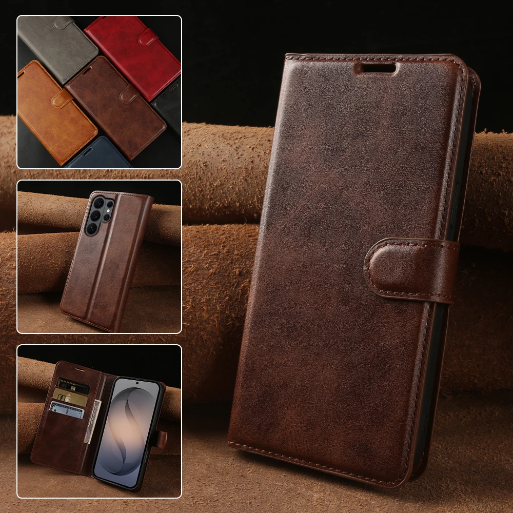 Premium Calf Leather Flip Case for Samsung Galaxy S26 Ultra Plus S25 FE S24 S23 S22 S21 Ultra Phone Cases Cover Wallet Bag Coque - view 4