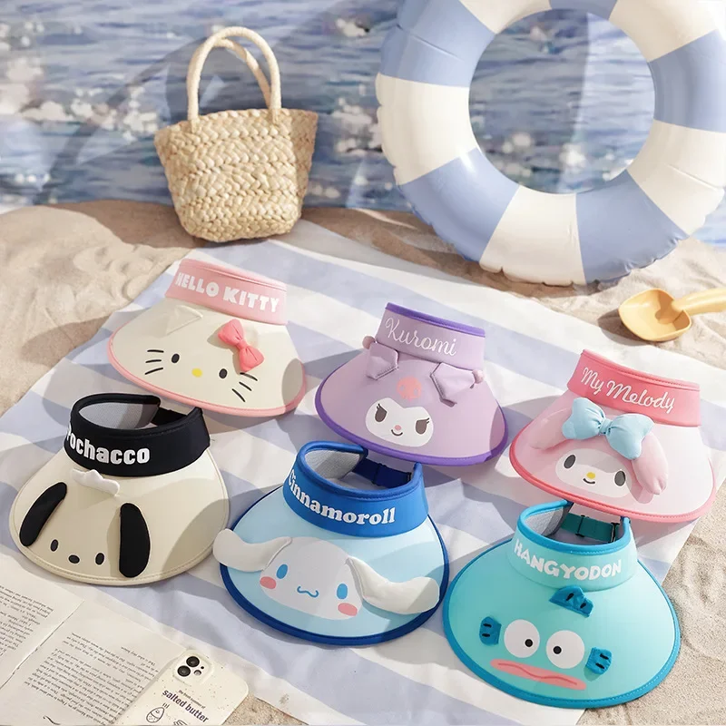 

Sanrio Sunscreen Hat Cute Cartoon Hello Kitty My Melody Cinnamoroll Empty Top Sun Hat Boy Girl Outdoor Travel UV Protection Hats