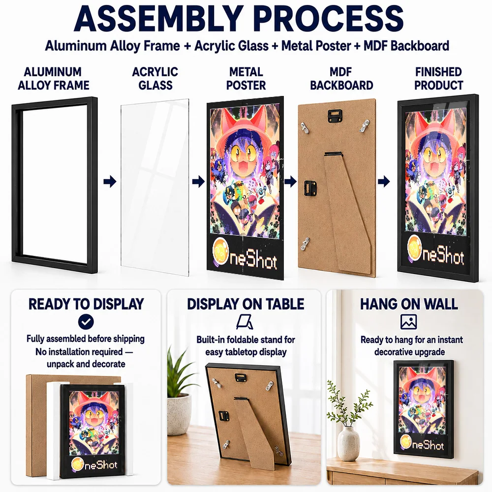 Oneshot Game Metal Poster With Aluminum Alloy Frame Personalized Hero Tribute Wall Art Designed For Players To Display In Studio