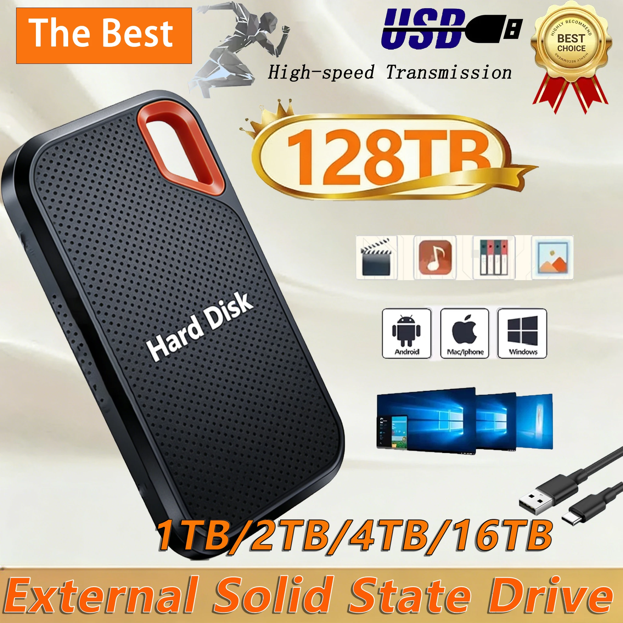 

Внешний SSD-накопитель 2 ТБ/4 ТБ, оригинальный, с быстрой передачей данных, твердотельный накопитель большой емкости 128 ТБ, водонепроницаемый жесткий диск для ноутбука/телефона
