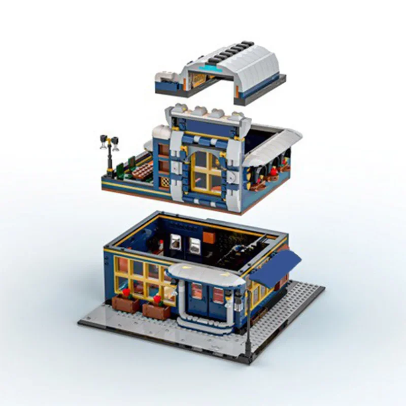 1449 Buah MOC Kreatif Pemandangan Jalan Kota Modular O.E Sudut Restoran Model Bangunan Blok Diy Anak-anak Perakitan Batu Bata Hadiah Mainan