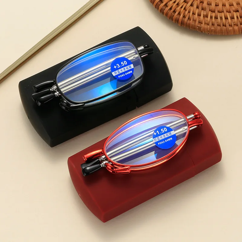 Retro Folding Reading Glasses Anti Blue Light Prescription Glass  Portable Telescopic Eyeglasses with Case Diopter +1.0 To +4.0