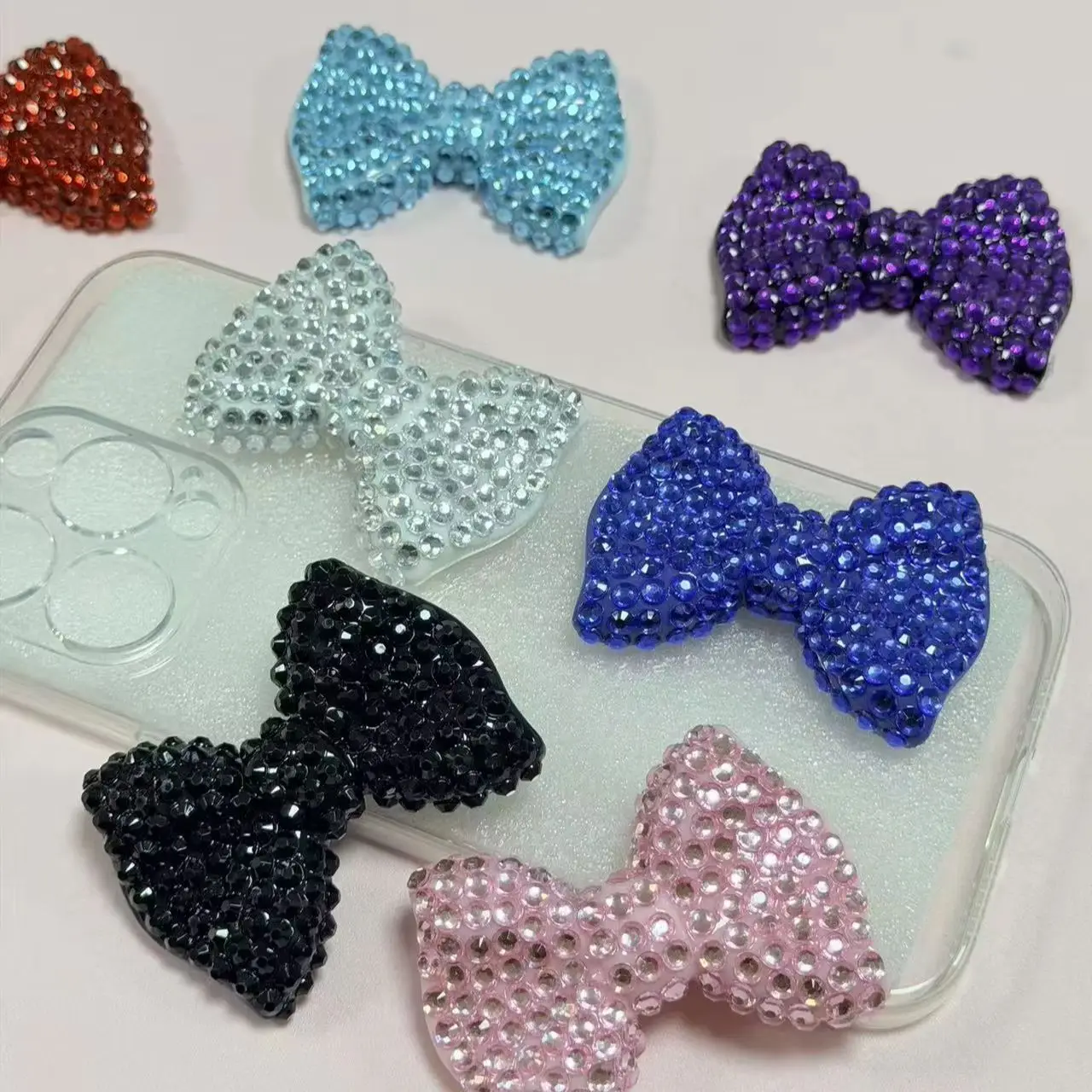 

2Pcs Metal Full Diamond Bow Heart Mirrow Handbag Parfum Bottle Junk Phone Case Decoration Charm Accessories Flat Back DIY Craft