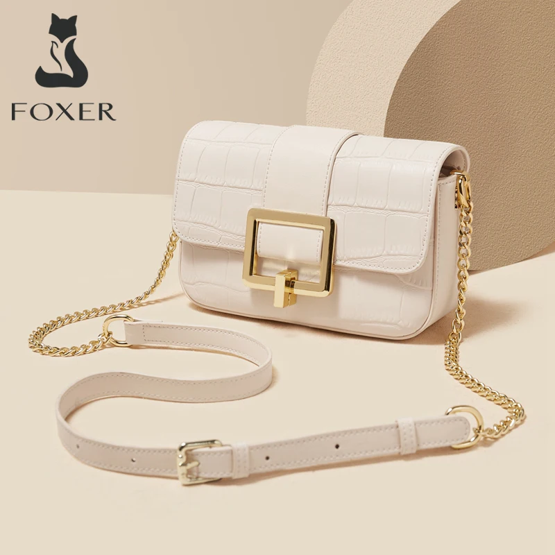 FOXER Lady's Shoulder Bag Split Leather Small Cross Body Bag Elegant Women 2026 Messenger Bag Small Size Flap Purse