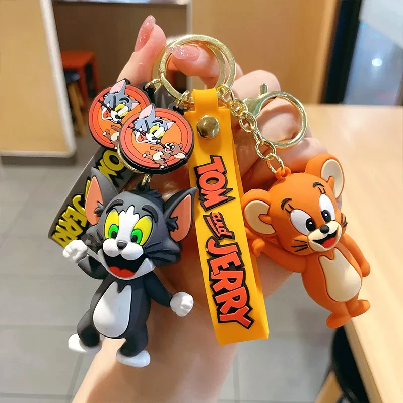 Tom and Jerry Anime Cartoon Ornament Keychain Car Key Bag Pendant Cute Cat And Mouse Action Doll Collectibles Kids Gift Toys