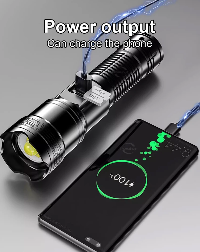 2000000LM Ultra-High Power Flashlight Digital Electronic Display Waterproof Torch Zoom Hand Light Outdoor Camping Lantern