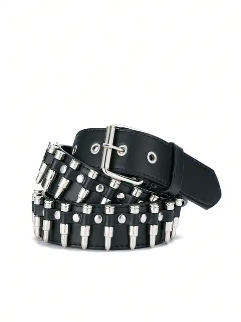 Unisex Bullet Shaped Punk Rock Y2K Style Buckle PU Leather Belt Summer, School