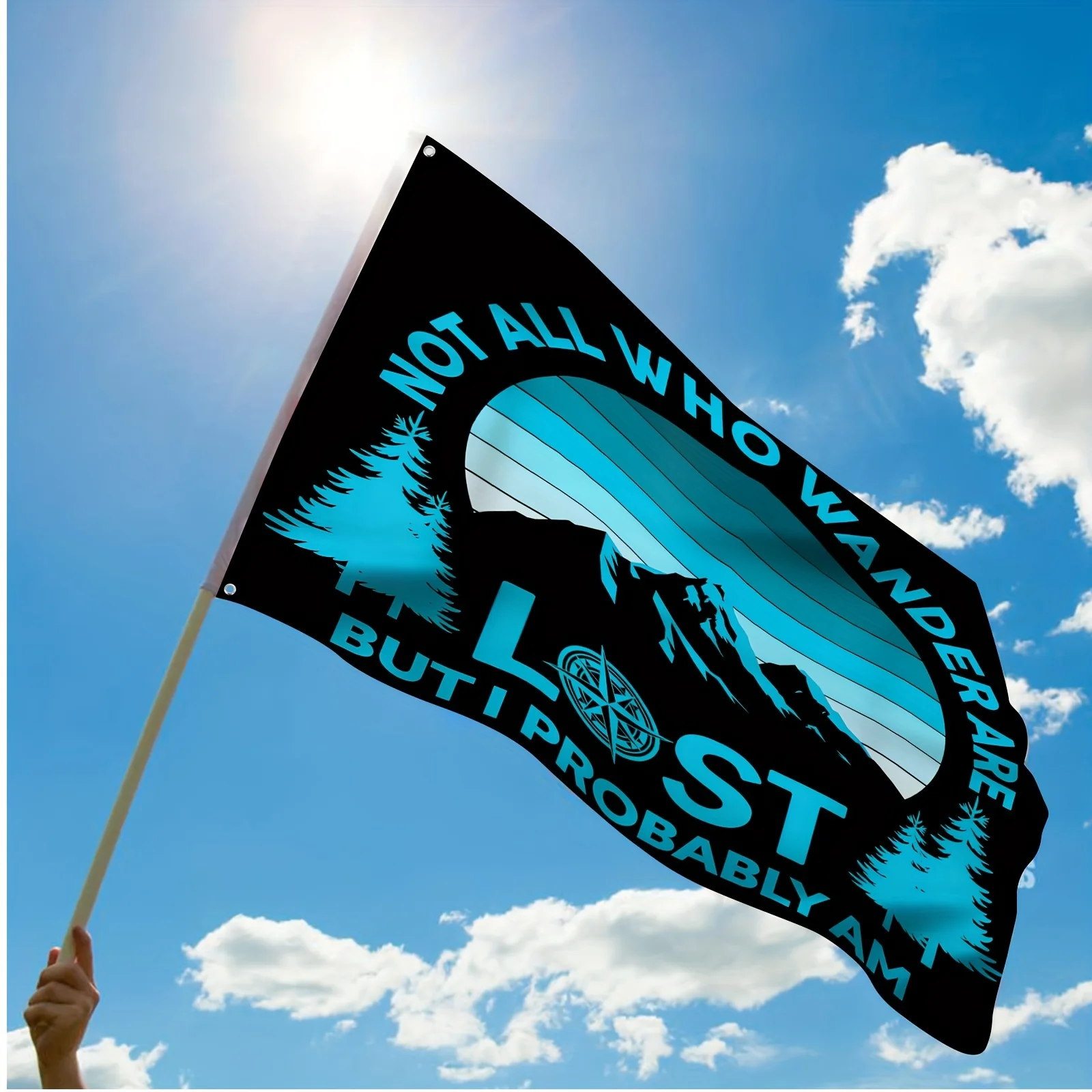 Not All Who Wander Are Lost But I Probably Am Funny Camping Flag Polyester Indoor Outdoor Vibrant Colors 2 Grommets