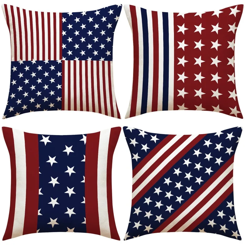 

Independence Day American Flag Pillow Covers 4pcs 45x45cm,4Th of July Patriotic Stripes Throw Pillow Covers