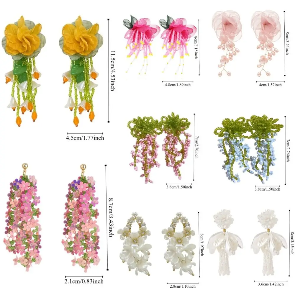 أقراط متدلية على شكل زهرة حلوة مبالغ فيها أقراط شاطئ شرابة مطرزة بالكريستال أقراط بتلات رائعة على شاطئ البحر #5