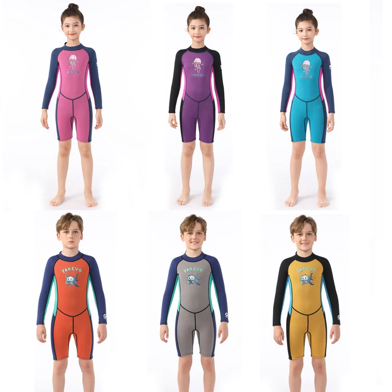 Muta da 2,5 mm per bambini Manica lunga per bambini Tuta intera per ragazze Snorkeling Canoa Lezioni di nuoto Wakeboard Surf