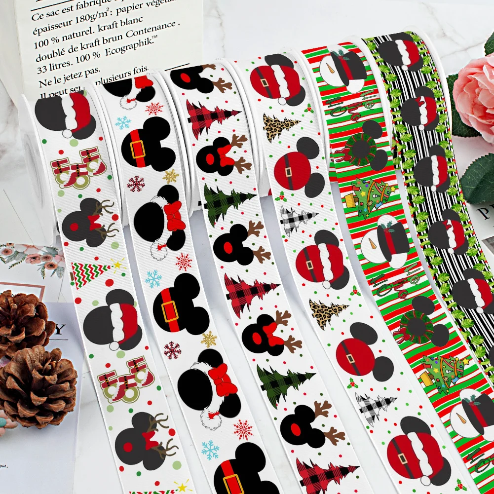 5 ياردة عيد الميلاد ميكي نمط Grosgrain أشرطة شريط من الساتان لتغليف الشعر القوس DIY بها بنفسك الديكور هدية التعبئة