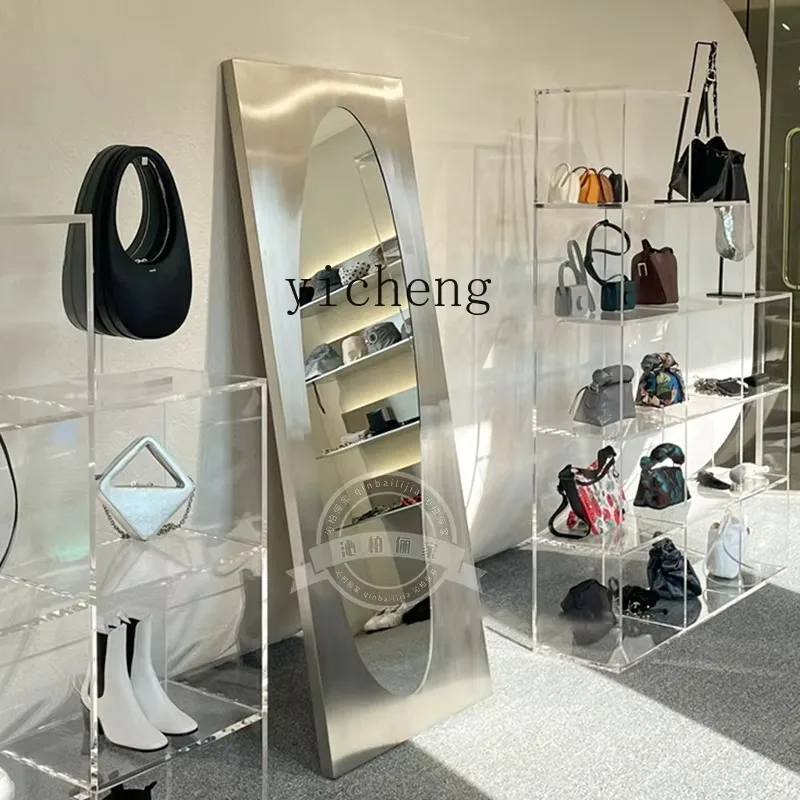 Light Luxury Clothing Store Fitting Mirror Stainless Steel Floor-to-ceiling Full-body Wall-mounted Mirror Home Art