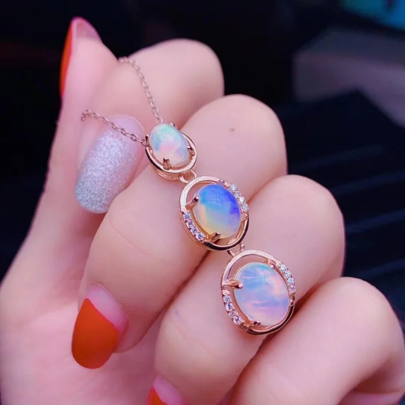 Natural Fire Opal Necklace, Australian Mining Area, Color Changing and Colorful Gemstones, 925 Silver Sterling Pendant Necklace