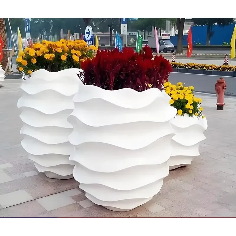 for Fibreglass Flower Boxes Elongated Planters Circular Outdoor Landscape Planters Square Park Municipal Street Planting