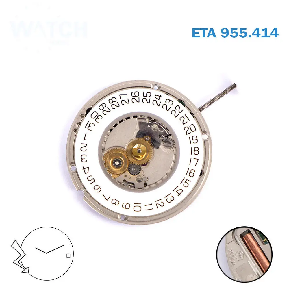 ETA 955.414  Quartz Watch Movement, White Date Disk on 3, 3 Hands, 7 jewels