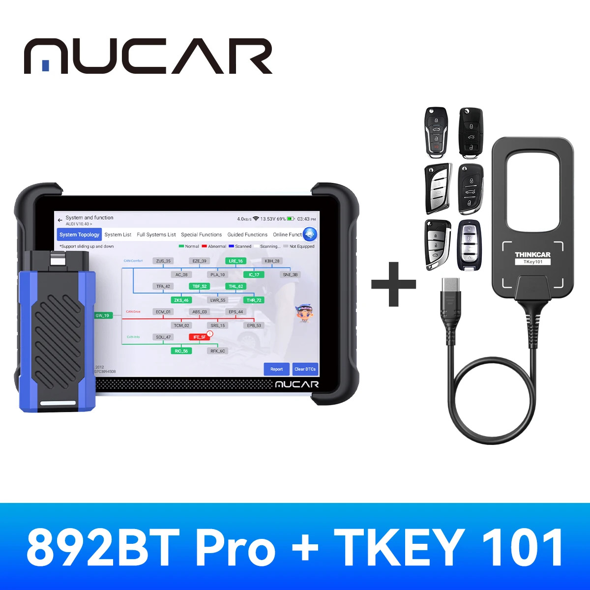 MUCAR 892BT PRO AI Schlüsselprogrammierer TKEY 101 Topologie Kfz-Diagnosegerät J2534 Bidirektionaler Auto-OBD2-Scanner ECU-Codierung C
