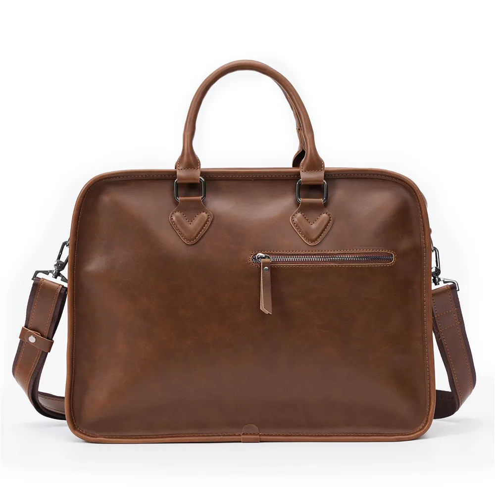 Men's Briefcase Vintage Leather Laptop Bag 14