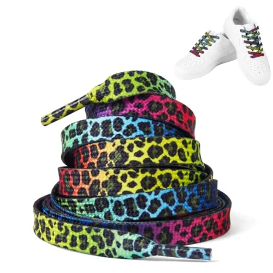 1 P 55 In Leopard Print Raiow رقيقة مسطحة للأحذية الرياضية سلاسل الأحذية الملونة للأحذية الرياضية الدائري وأحذية المدربين الرياضية Lei #1