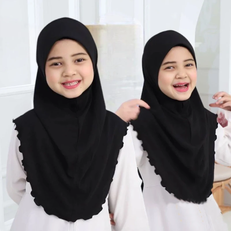 Muslim Scarf Big Girls Plain Hijab Hats Islamic Headscarf Hat Amira Pull On Headwrap Beautiful 10 Years Girl Scarf