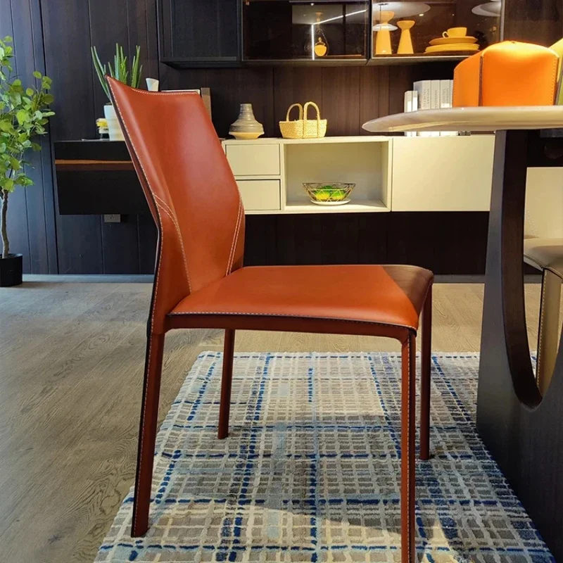 

French Saddle Leather Dining Chair Modern Minimalist Makeup Chair Relaxing Home or Restaurant Dining Furniture Chair