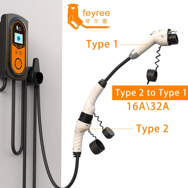 feyree Type 2 to J1772 Type 1 Charging Cable Adapter for EV Charging Station Electric Car EVSE Charger Plug 16A 3.5KW 32A 7KW