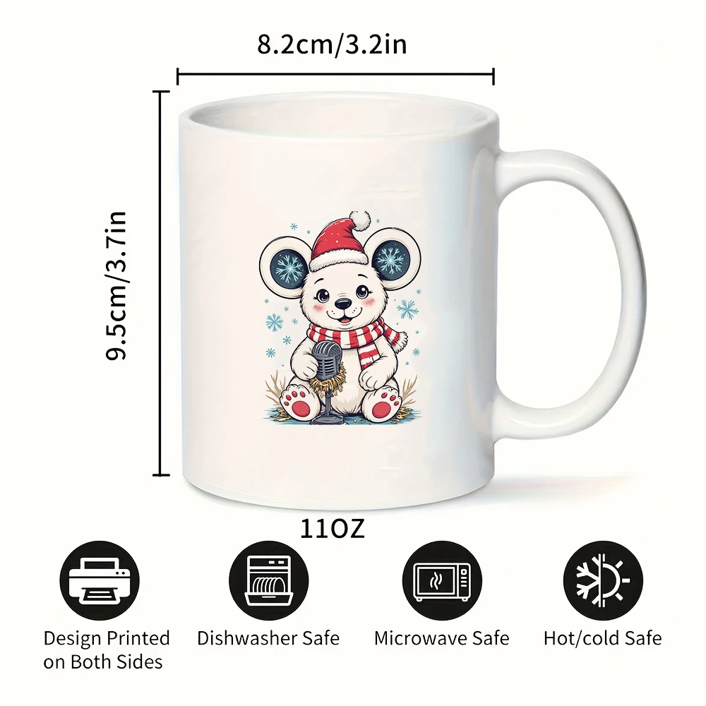 Tazza per microfono con orso di Natale dei cartoni animati, tazza per bambini da 11 once, regalo di Natale, set di tazze da caffè per ufficio familiare