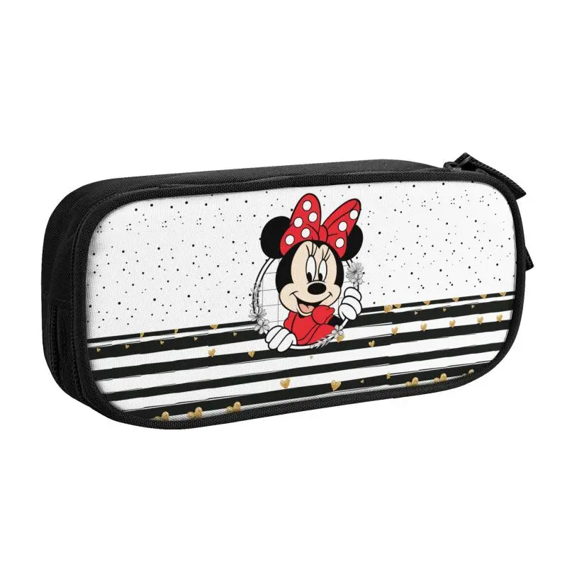 Imagem -02 - Estojos de Lápis Personalizados Minnie Mouse e Polkadot Escola Bolsa de Lápis de Grande Capacidade Bolsa para Meninos e Meninas