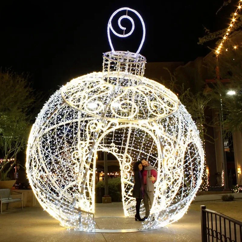 Outdoor Commercial Street Decoration 3D Illuminated Giant Ball Ornament Arch Christmas Motif Lights