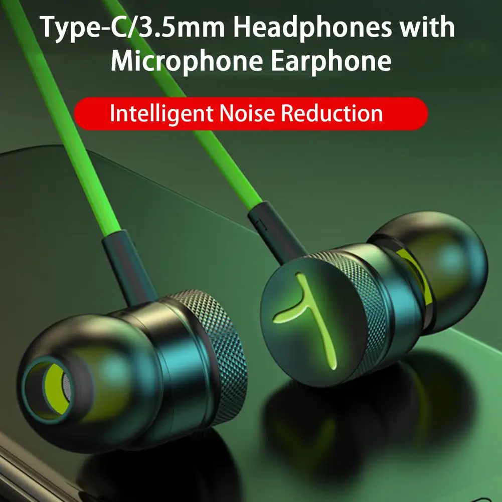 In-Ear Sport Earphones Wired Earphones Gaming Green Metal HiFi Bass Stereo 3.5mm Type C Earbuds For Phone Computer Mic Headset