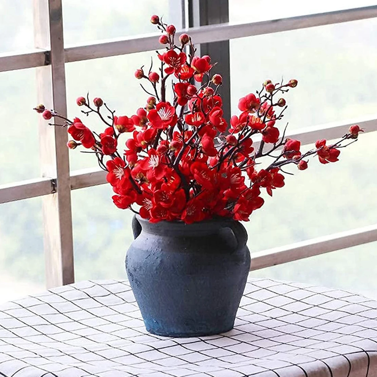 Artificial Flower Spring Plum Blossom Peach Branch Silk Flowers Home Wedding Party Decoration Christmas Wreaths diy dining table view 3