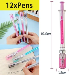 12Pcs Liquid Syringe Injector Shape Gel Pen School Cute Unique Pen For Student Writing Stationery Office Supplies