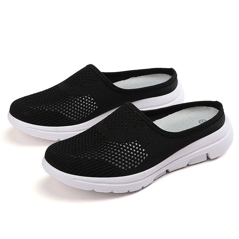 Women Open Back Sneaker Clogs Knit Mules Shoes Lightweight Breathable Slippers Comfort Walking Shoes Slip on Home Shoes