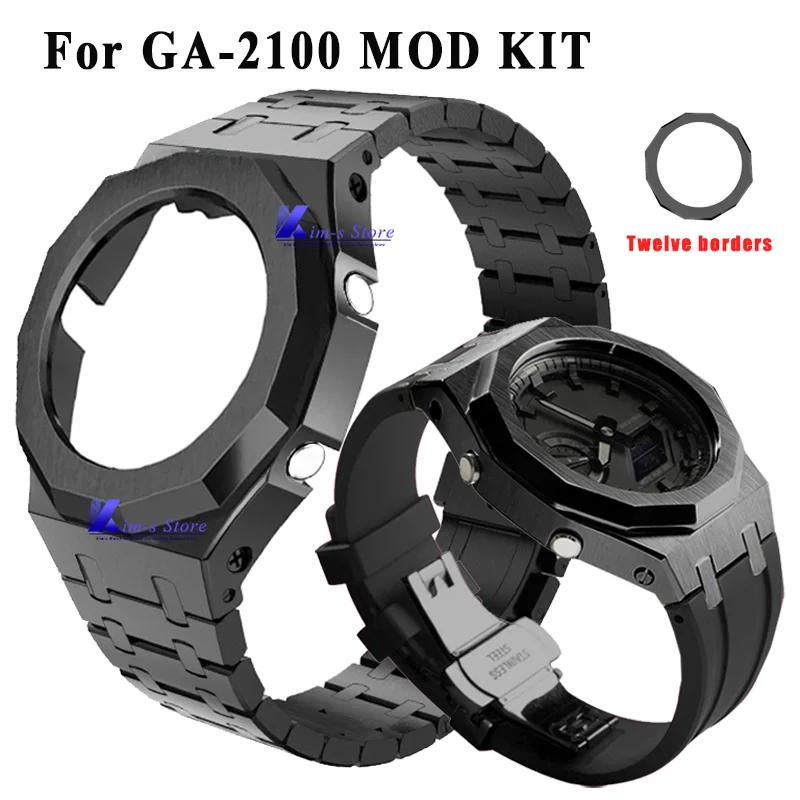 

DIY Mod Kit for Casioak GA2100 GAB2100 Modification Kit Bezel Emery Frosted Case Rubber Band for GA-2100 Metal Bezel