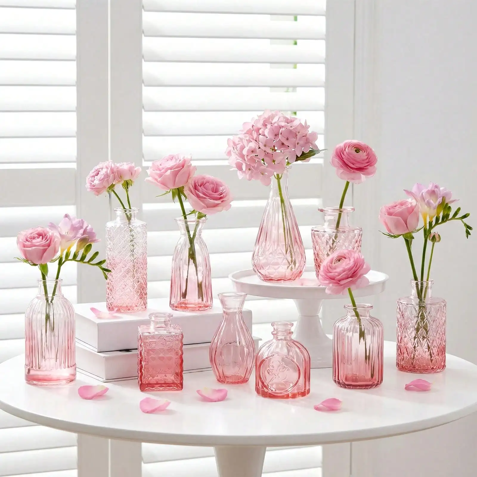 12 Pack Blue/Green/Pink Glass Bud Vase Set, Small Vintage Vases For Centerpieces, Decorative Flower Vases For Wedding Home Table Decor, Mother's Day Decor, Ideal Mother's Day Gift