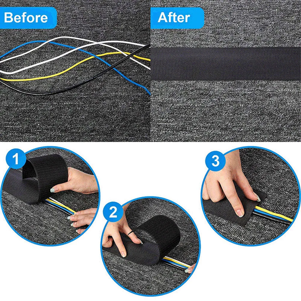 

3M Carpet Cable Covers Straps for Floor Cords Protective Tubes Hook Loop Tape Black Nylon Office Home Travel Solution